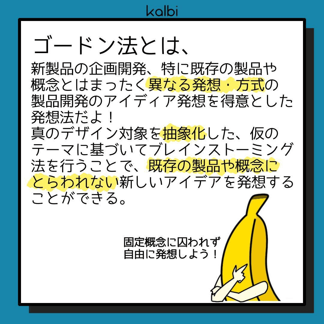 デザイン対象を抽象化した状態でブレインストーミングを行うことで、既成概念にとらわれないアイディアを発想する手法