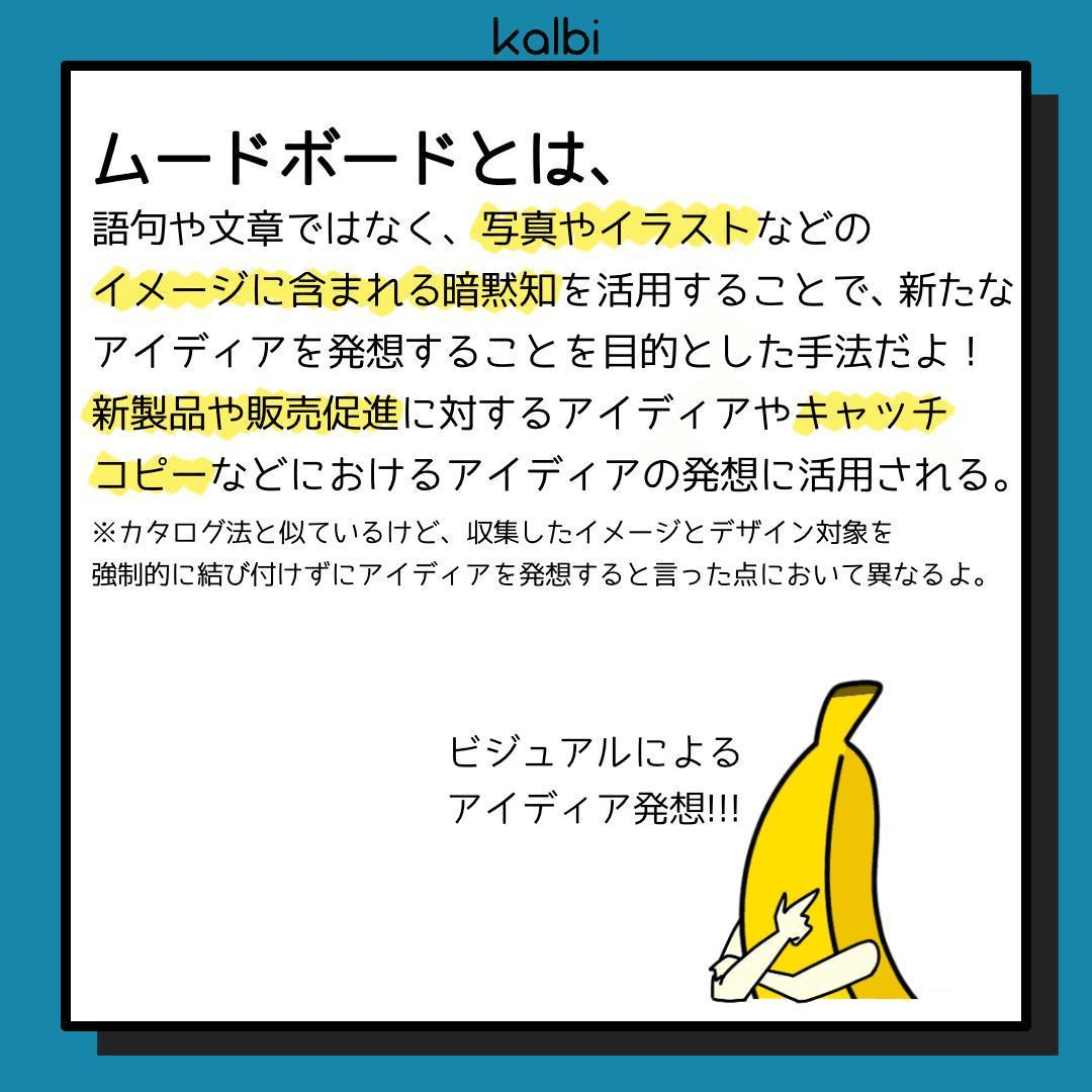 様々な媒体からデザイン対象に関連するイメージを収集し一枚にまとめ、それらを眺めることでアイディアを発想する手法