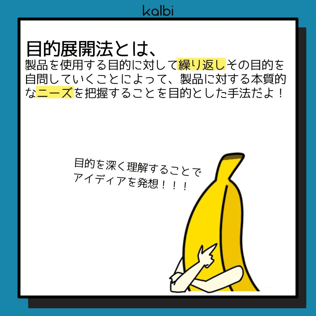 デザイン対象を使用する目的を何段階にもわたって考察することで、本質的な目的を発見する手法